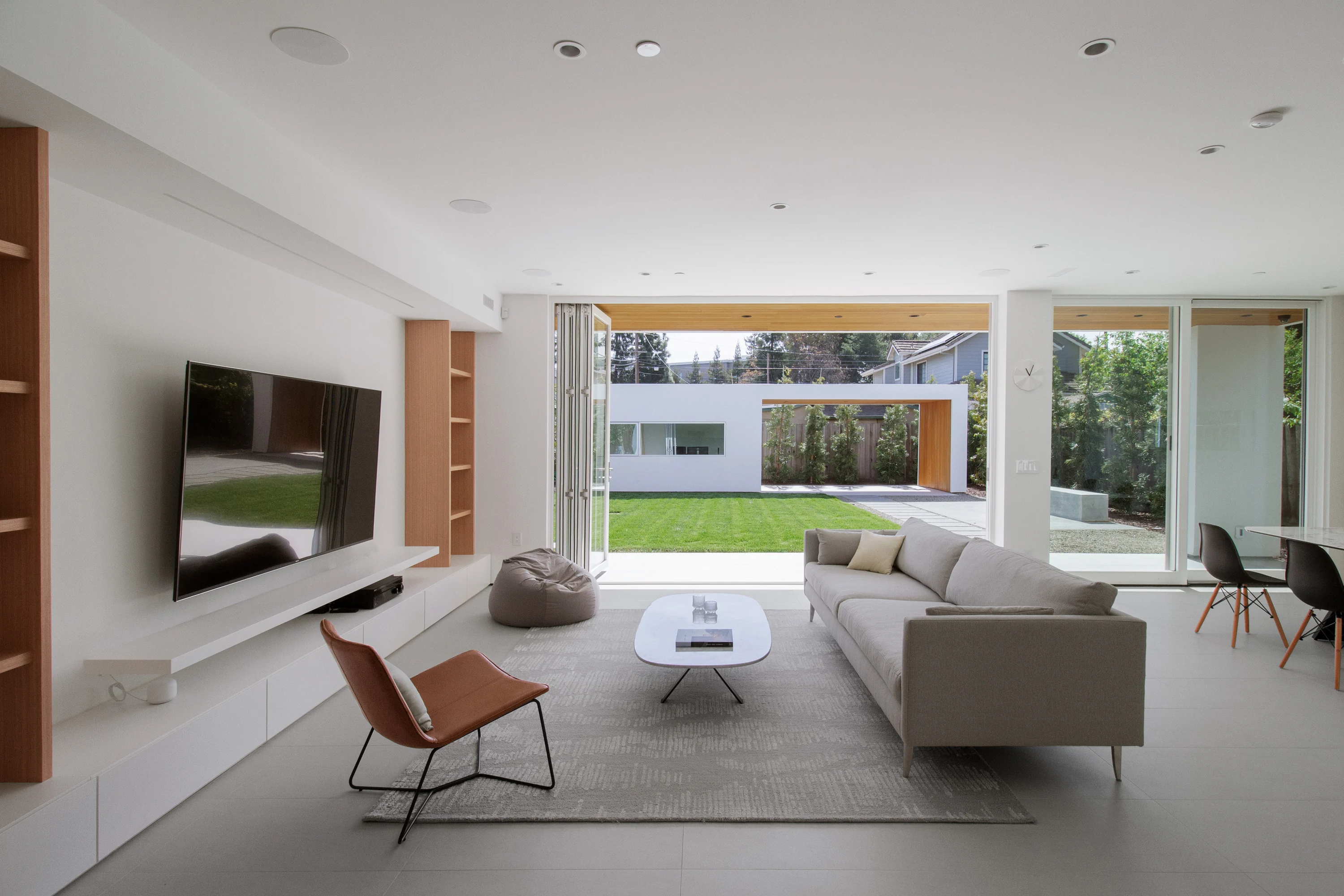 Living room opening toward the rear porch and garden